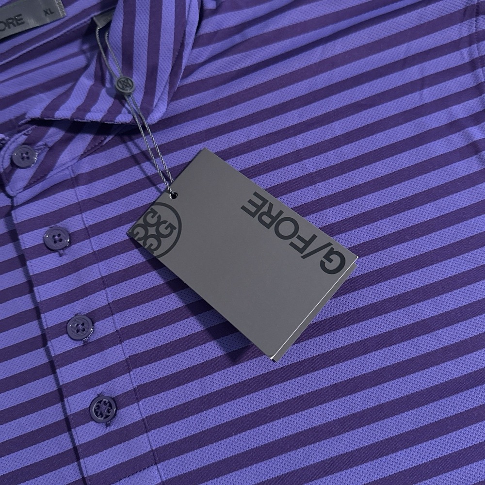 NEW G/FORE Men's Size Purple Midsummer Perforated Stripe Tech Jersey Golf Polo